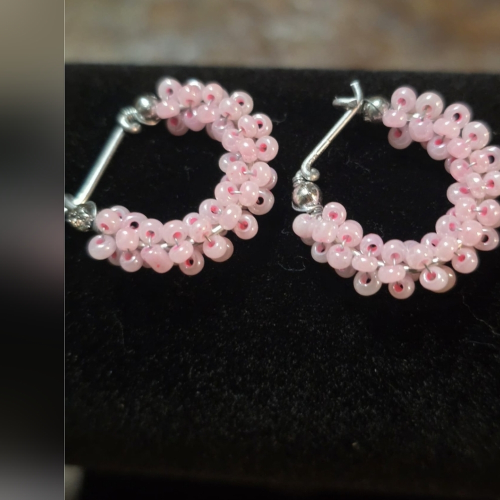 Pretty In Pink Beaded Earrings 3/4" Across